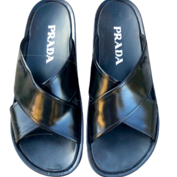Prada Black Leather Platform Slides Y2K wavy sole 37.5 - Picture 2 of 7